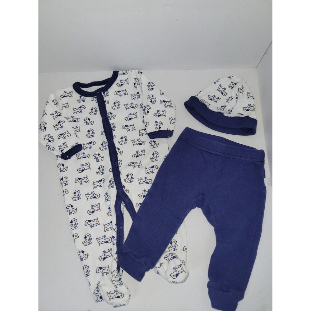 Duck Duck Goose Size 0-3 Month Blue & White Dog Print Baby 3 Piece Bundle